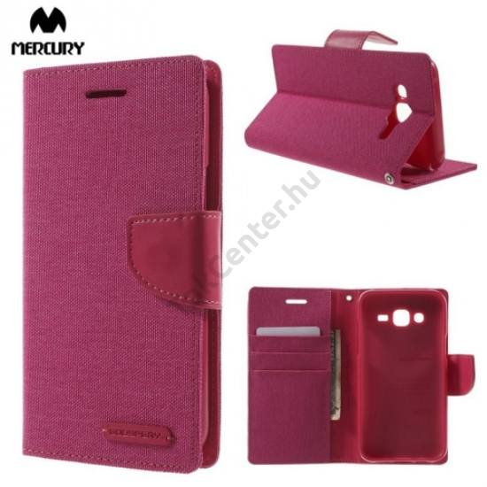 Samsung Galaxy J5 (SM-J500) MERCURY Canvas Diary tok álló (FLIP, mágneses, oldalra nyíló, asztali tartó funkció, textil hatás) RÓZSASZÍN