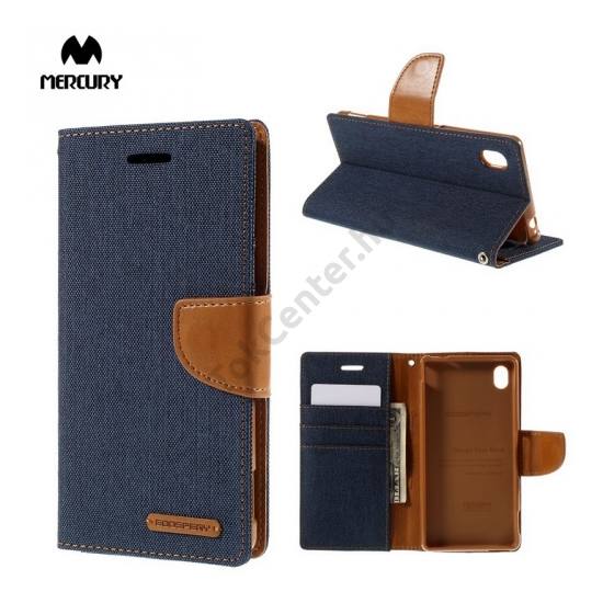 Sony Xperia M4 Aqua (E2303) MERCURY Canvas Diary tok álló (FLIP, mágneses, oldalra nyíló, asztali tartó funkció, textil hatás) SÖTÉTKÉK
