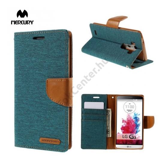 LG G3 (D850) MERCURY Canvas Diary tok álló (FLIP, mágneses, oldalra nyíló, asztali tartó funkció, textil hatás) ZÖLD