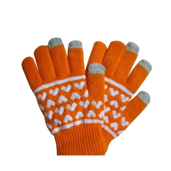 Érintő kesztyű (kapacitív kijelzőhöz, szív mintás) NARANCS