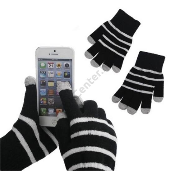 Érintő kesztyű (kapacitív kijelzőhöz, csíkos) FEKETE