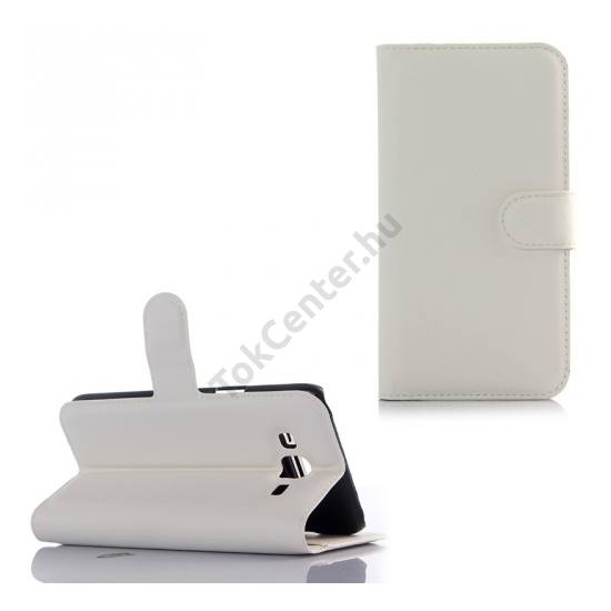 Samsung Galaxy J5 (SM-J500) Tok álló, bőr (FLIP, oldalra nyíló, asztali tartó funkció) FEHÉR