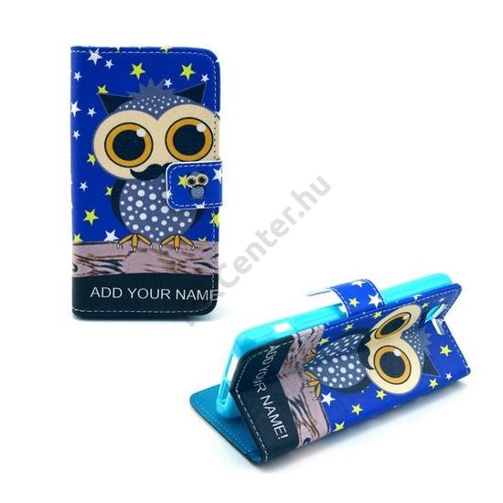 Sony Xperia Z1 Compact (D5503) Tok álló, bőr (FLIP, mágneses, oldalra nyíló, bankkártya tartó, asztali tartó funkció, bagolyminta) KÉK