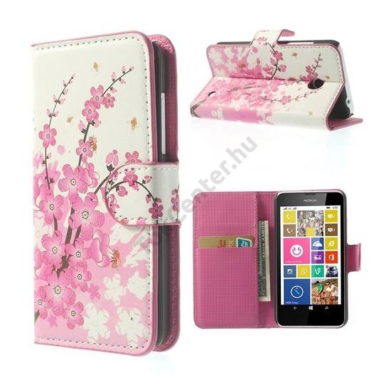 Nokia Lumia 630 Tok álló, bőr (FLIP, mágneses, oldalra nyíló, bankkártya tartó, asztali tartó funkció, virágmintás) FEHÉR