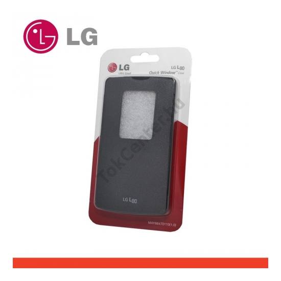 LG L80 (D380) Műanyag telefonvédő (bőr flip, hívószámkijelzés, és hívás felvételhez kivágás, QuickWindow) FEKETE