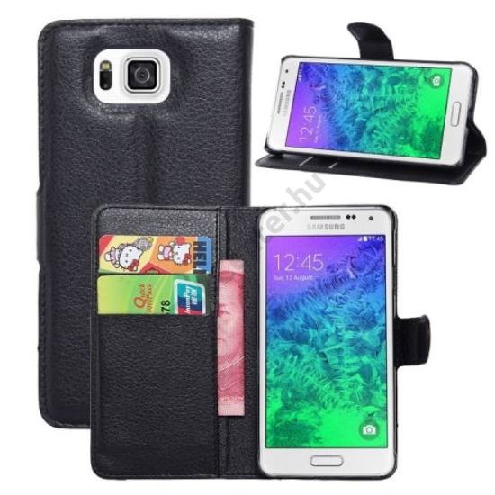 Samsung Galaxy Alpha (SM-G850) Tok álló, bőr (FLIP, mágneses, oldalra nyíló, bankkártya  tartó, asztali tartó funkció) FEKETE