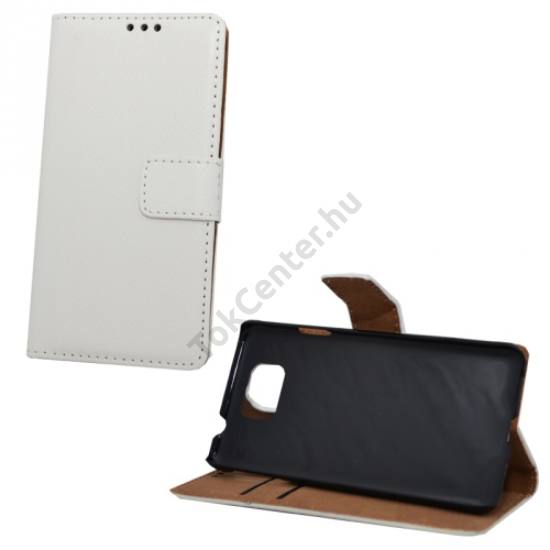 Samsung Galaxy Alpha (SM-G850) Tok álló, bőr (FLIP, mágneses, oldalra nyíló, bankkártya  tartó, asztali tartó funkció) FEHÉR