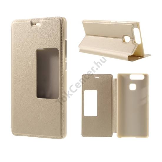 Huawei P9 Tok álló, bőr (FLIP, oldalra nyíló, asztali tartó funkció, S-View Cover) ARANY