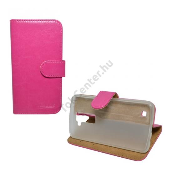 LG K8 (K350n) Tok álló, bőr (FLIP, oldalra nyíló, asztali tartó funkció) RÓZSASZÍN