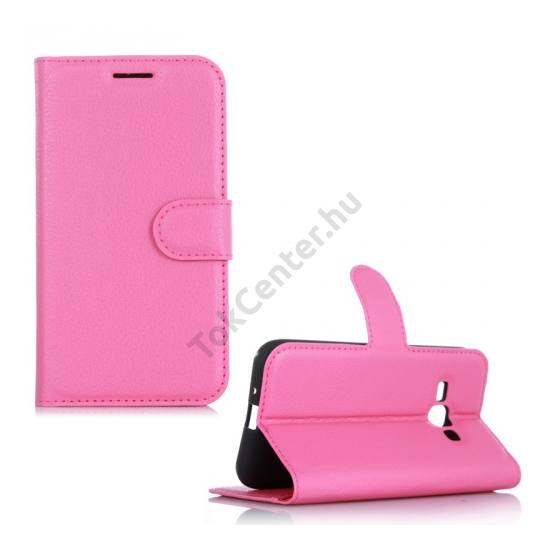 Samsung Galaxy J1 (2016) (SM-J120) Tok álló, bőr (FLIP, oldalra nyíló, asztali tartó funkció) RÓZSASZÍN