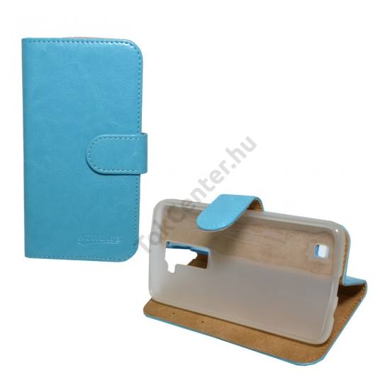LG K8 (K350n) Tok álló, bőr (FLIP, oldalra nyíló, asztali tartó funkció) VILÁGOSKÉK