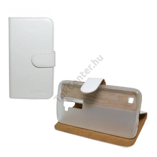 LG K8 (K350n) Tok álló, bőr (FLIP, oldalra nyíló, asztali tartó funkció) FEHÉR