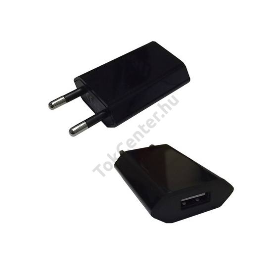 Hálózati adapter USB aljzat (5V / 1000mA, kábel NÉLKÜL!) FEKETE (USB csatlakozású termékekhez, MP3 lejátszó, stb.)