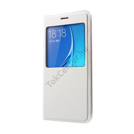 Samsung Galaxy J5 (2016) (SM-J510) Tok álló, bőr (FLIP, oldalra nyíló, hívókijelzés, View Window) FEHÉR