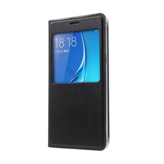 Samsung Galaxy J5 (2016) (SM-J510) Tok álló, bőr (FLIP, oldalra nyíló, hívókijelzés, View Window) FEKETE