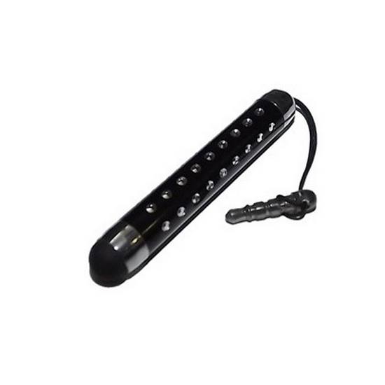 Érintőképernyő ceruza (kihúzható, 3.5 jack csatlakozóba illeszthető, strasszkő, kapacitív kijelző) FEKETE