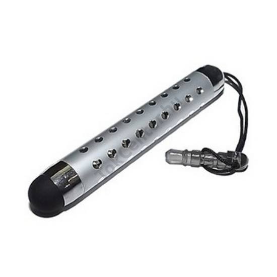 Érintőképernyő ceruza (kihúzható, 3.5 jack csatlakozóba illeszthető, strasszkő, kapacitív kijelző) EZÜST