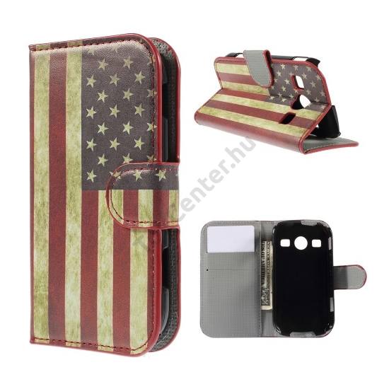 Samsung Galaxy Xcover 2 (GT-S7710) Tok álló, bőr (FLIP, mágneses, oldalra nyíló, bankkártya tartó, asztali tartó funkció, zászlóminta) USA