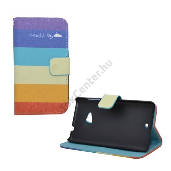 Microsoft Lumia 640 XL Tok álló, bőr (FLIP, mágneses, oldalra nyíló, bankkártya  tartó, asztali tartó funkció, csíkos) SZÍNES