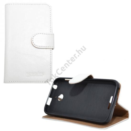HTC Desire 510 Tok álló, bőr (FLIP, mágneses, oldalra nyíló, bankkártya  tartó, asztali tartó funkció) FEHÉR