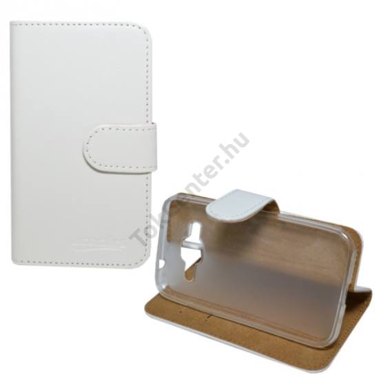 Samsung Galaxy Core Prime (SM-G360) Tok álló, bőr (FLIP, mágneses, oldalra nyíló, bankkártya  tartó, asztali tartó funkció) FEHÉR