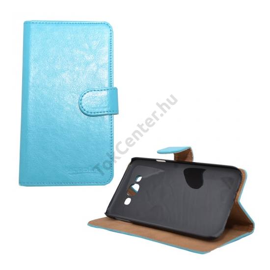 Samsung Galaxy E7 (SM-E700) Tok álló, bőr (FLIP, mágneses, oldalra nyíló, bankkártya  tartó, asztali tartó funkció) VILÁGOSKÉK