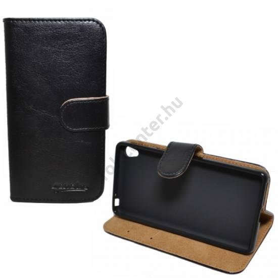 Sony Xperia E5 (F3311) Tok álló, bőr (FLIP, oldalra nyíló, asztali tartó funkció) FEKETE