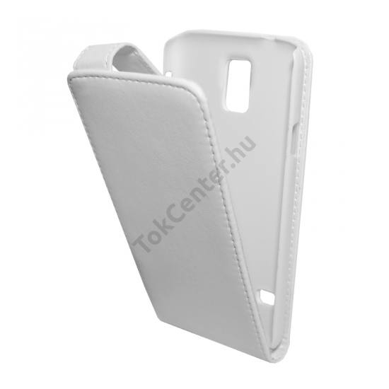 Samsung Galaxy S V. (SM-G900) Tok álló, bőr (FLIP, mágneses) FEHÉR