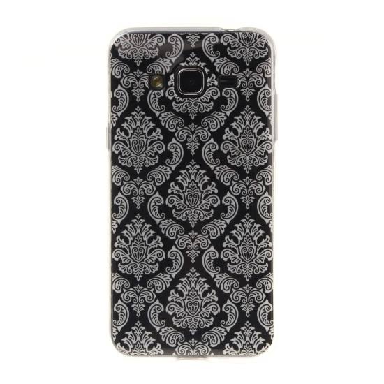 Samsung Galaxy J3 (2016) (SM-J320) Telefonvédő gumi / szilikon (damaszkuszi virágminta) FEKETE