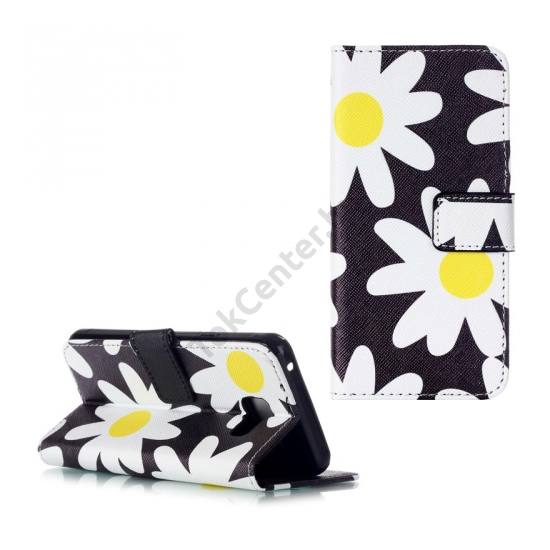 Samsung Galaxy A5 (2016) (SM-A510F) Tok álló, bőr (FLIP, oldalra nyíló, asztali tartó funkció, kamillavirág minta) FEKETE