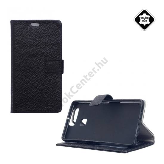Huawei P9 Tok álló, valódi bőr (FLIP, oldalra nyíló, asztali tartó funkció) FEKETE
