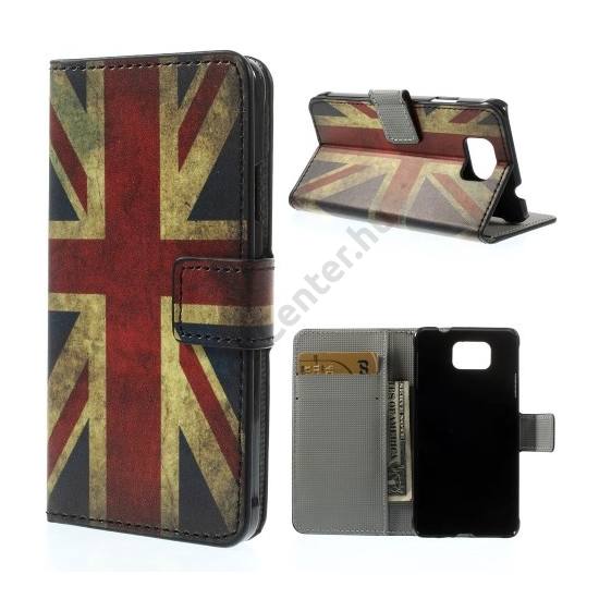 Samsung Galaxy Alpha (SM-G850) Tok álló, bőr (FLIP, mágneses, oldalra nyíló, bankkártya tartó, asztali tartó funkció, zászlóminta) BRIT/ANGOL