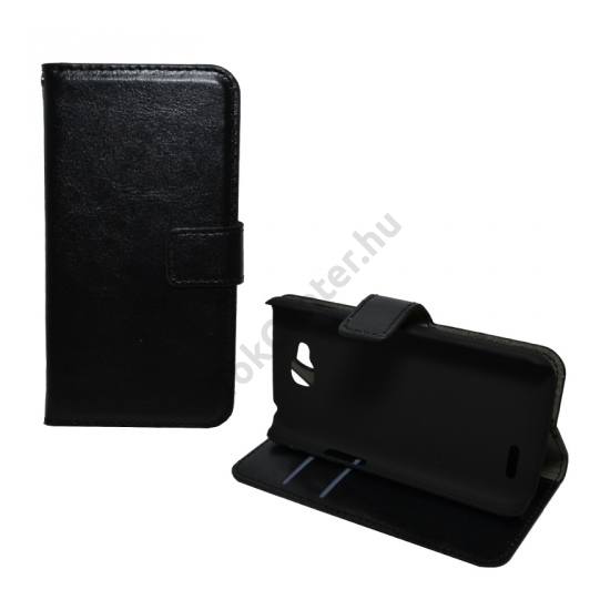 LG L90 (D405N) Tok álló, bőr (FLIP, oldalra nyíló, asztali tartó funkció) FEKETE