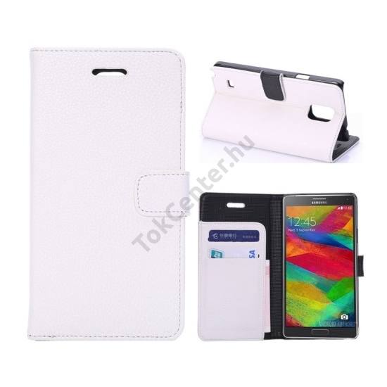 Samsung Galaxy Note 4. (SM-N910C) Tok álló, bőr (FLIP, mágneses, oldalra nyíló, bankkártya  tartó, asztali tartó funkció) FEHÉR