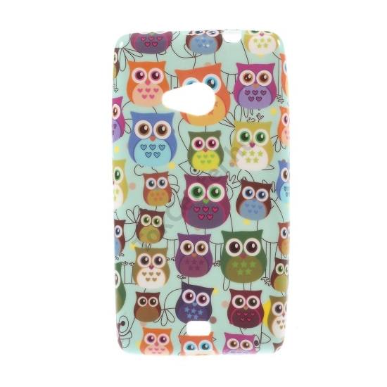 Microsoft Lumia 535 Telefonvédő gumi / szilikon (színes bagolyminta) CYAN