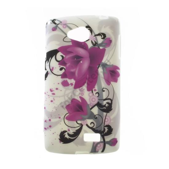 LG F60 (D390N) Telefonvédő gumi / szilikon (lótuszvirág minta) FEHÉR