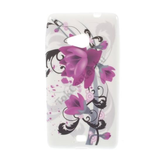 Microsoft Lumia 535 Telefonvédő gumi / szilikon (lótuszvirág minta) FEHÉR