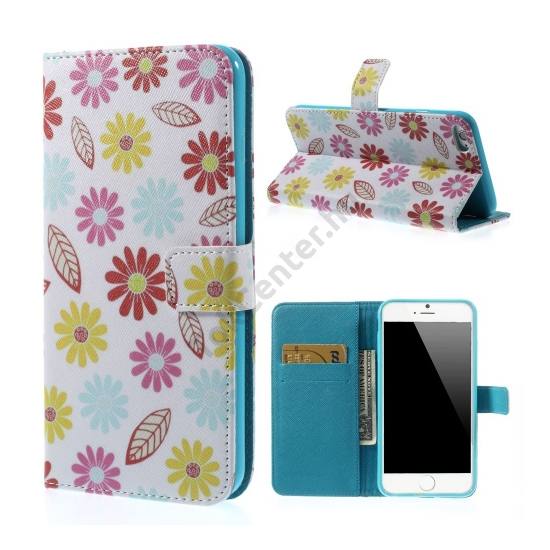 Apple iPhone 6 Plus 5.5`` Tok álló, bőr (FLIP, mágneses, oldalra nyíló, bankkártya tartó, asztali tartó funkció, levél, virágminta) FEHÉR