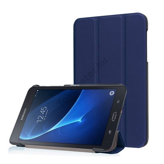 SAMSUNG Galaxy Tab A 7.0 LTE (SM-T285) /SAMSUNG Galaxy Tab A 7.0 WIFI (SM-T280) Tok álló, bőr hatású (FLIP, oldalra nyíló, TRIFOLD asztali tartó funkció) SÖTÉTKÉK