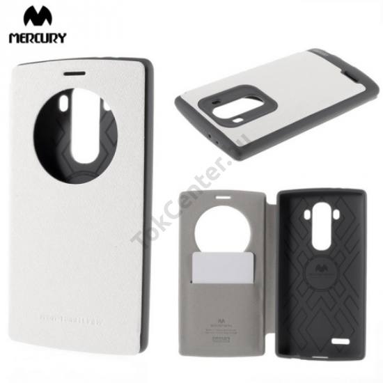 LG G4 (H815) MERCURY Wow Bumper tok álló, bőr (FLIP, oldalra nyíló, S-View cover, textilminta) FEHÉR