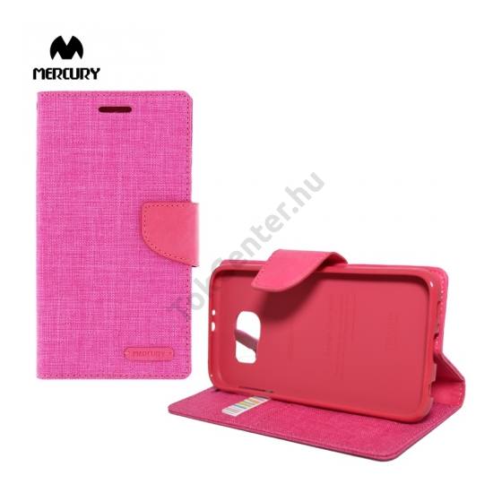 Samsung Galaxy S6 (SM-G920) MERCURY Canvas Diary tok álló (FLIP, mágneses, oldalra nyíló, asztali tartó funkció, textil hatás) RÓZSASZÍN