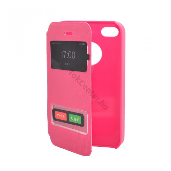Apple iPhone 4 Műanyag telefonvédő (FLIP, oldalra nyíló, hívókijelzés, és felvételhez kivágás, S-View cover) RÓZSASZÍN
