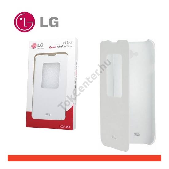 LG L65 (D280) Műanyag telefonvédő (bőr flip, hívószámkijelzés, és hívás felvételhez kivágás, QuickWindow) FEHÉR