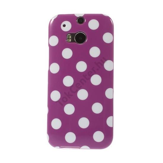 HTC One 2014 (M8) Telefonvédő gumi / szilikon (fehér pöttyös) LILA