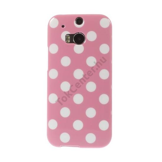 HTC One 2014 (M8) Telefonvédő gumi / szilikon (fehér pöttyös) RÓZSASZÍN