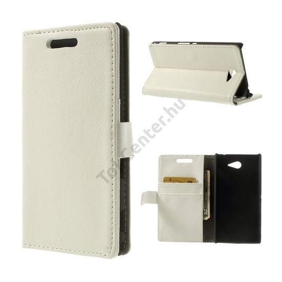 Sony Xperia M2 (D2303) Tok álló, bőr (FLIP, mágneses, oldalra nyíló, bankkártya tartó, asztali tartó funkció) FEHÉR