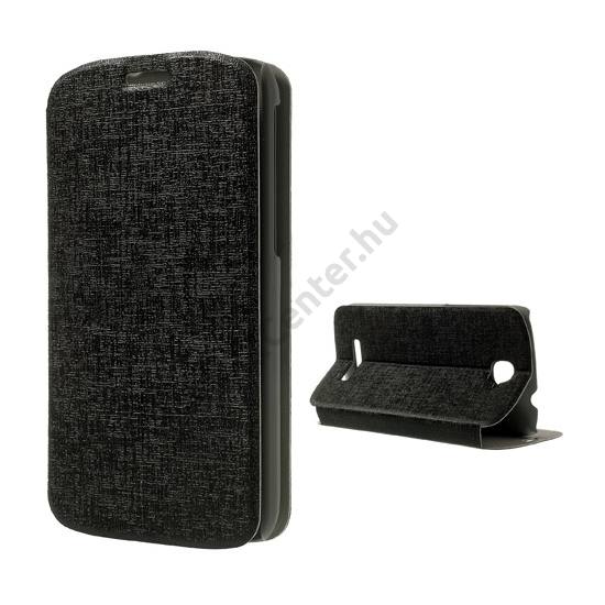 Alcatel Pop C7 (OT-7041D) Tok álló, bőr (FLIP, oldalra nyíló, asztali tartó funkció, textil hatás) FEKETE
