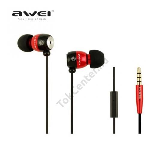 AWEI james bond SZTEREO (3.5 mm jack, mikrofon, 2 pár fülgumi) PIROS