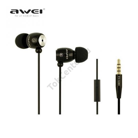 AWEI james bond SZTEREO (3.5 mm jack, mikrofon, 2 pár fülgumi) FEKETE