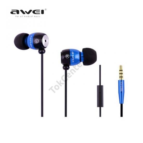 AWEI james bond SZTEREO (3.5 mm jack, mikrofon, 2 pár fülgumi) KÉK